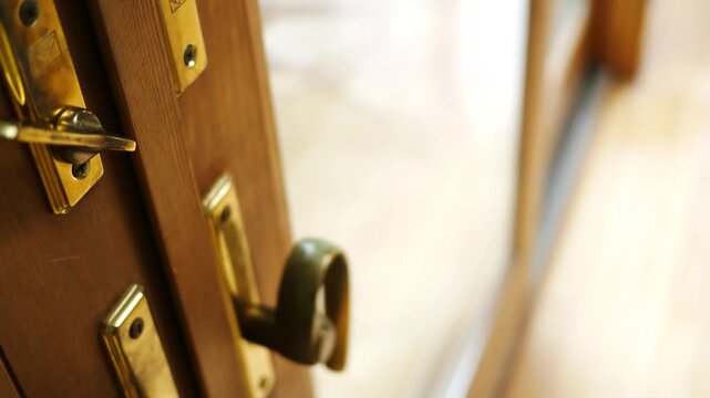 A Man Unlocks a Sliding Glass Door.