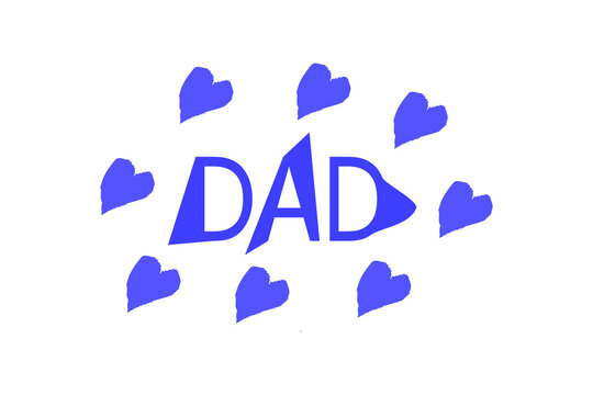 Una toma de cerca de la palabra padre  de color azul y rodeado de corazones en un fondo blanco para ser utilizado el d&iacute;a del padre