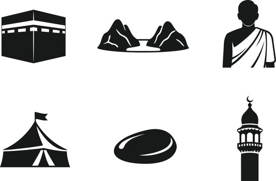 Hajj Journey Icon Set &mdash; Minimalist Black & White Vector Collection