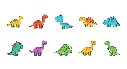 Colorful cartoon dinosaurs on white background © Jean