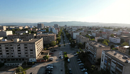 Obraz premium Aerial View of Urban Residential District with Historic Apartment Buildings