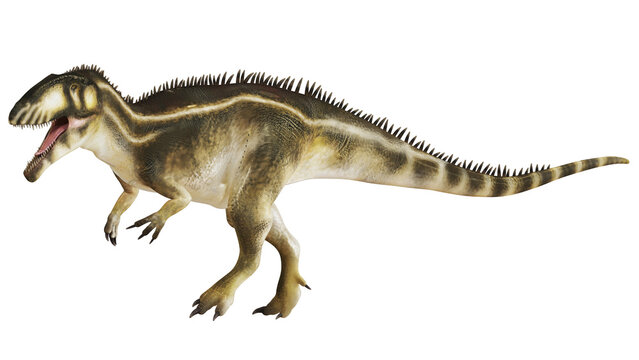 Illustration of a roaring dinosaur in motion.