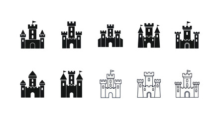 Castle icons set in various styles © Kalimasada