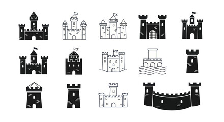 Castle icons set in various styles © Kalimasada