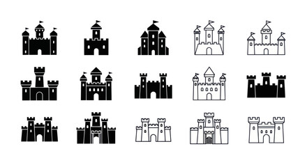Castle silhouettes fortress icons set © Kalimasada