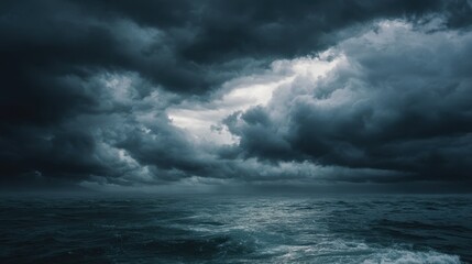 Obraz premium horror black blue sky, sea haunted cloud, scary ocean, depression background