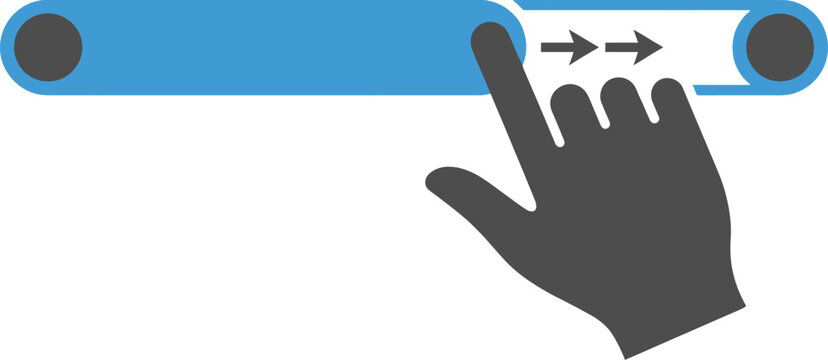 A dark gray hand icon interacting with a blue scrollbar on a with arrows