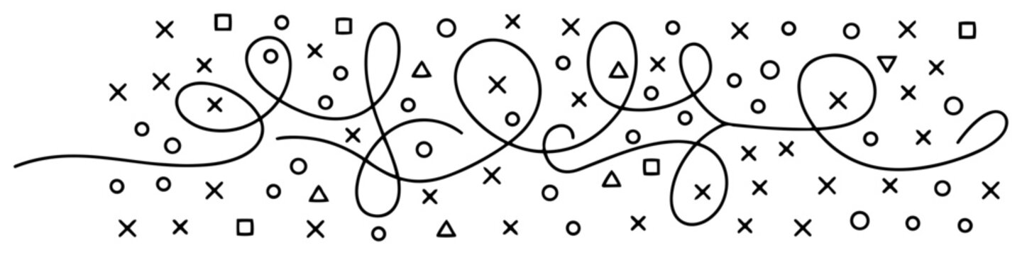 Abstract geometric doodle pattern continuous line art, minimalist shapes and swirls one line illustration