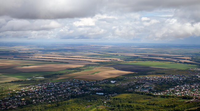 Belokurikha aerial view.Panoramic landscape photography taken on a sunny summer day