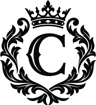 Black royal crest logo with crown and letter c
