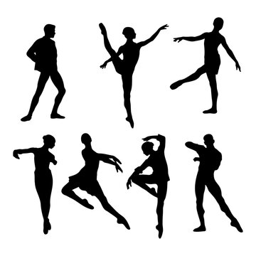 Dynamic ballet dancers a collection of silhouetted poses and movements
