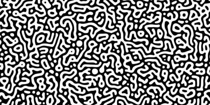Trendy Black and white Turing pattern. vector image. Turing reaction diffusion monochrome seamless pattern with chaotic motion. Turing reaction colorful background. Linear design with biological shape