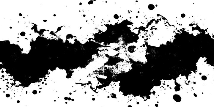 A grunge black ink splat background featuring an artistic vector splatter pattern with paint spray stains and liquid brush drip elements for a dirty silhouette design