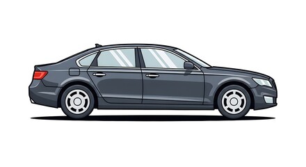 Fototapeta premium Gray Sedan Car Side View Vehicle Illustration