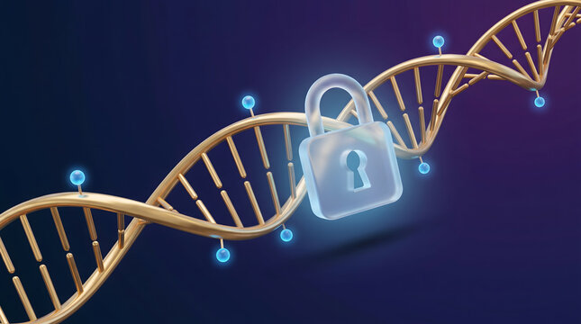 DNA double helix padlock security gene locking epigenetics 3D medical illustration biology science