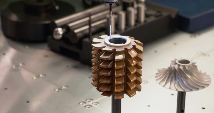 Operator inspection dimension metal parts by CMM after machining process in industrial factory