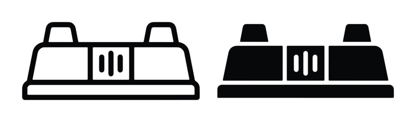 Police car siren light bar icons, emergency vehicle strobe lights vector set, black outline and solid silhouette flasher symbols for security and law enforcement © Farjana