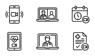 Telemedicine line icon set, virtual doctor consultation symbols, online healthcare and medical video call vector elements for mobile apps © fr