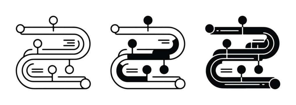 Minimalist timeline infographic icons, curved road map process diagrams, linear sequence flow charts for business presentations and project milestones