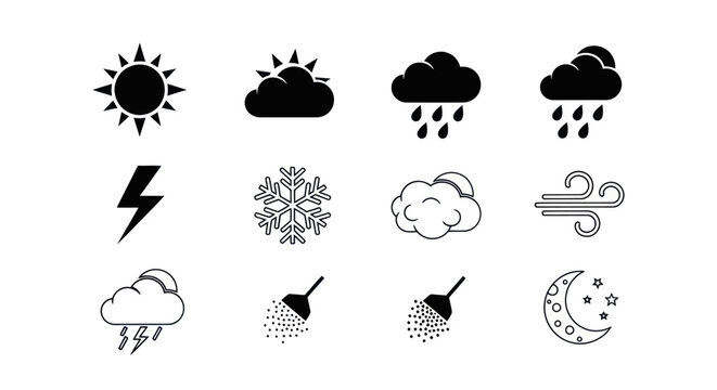 Weather icons sun clouds and precipitation