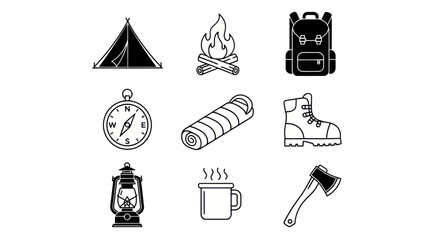Fototapeta premium Camping equipment icons on white background