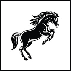 Obraz premium Elegant minimalist vector illustration of a rearing horse in dynamic motion, ideal for logos, branding, tattoos, and decorative designs in marketing materials.
