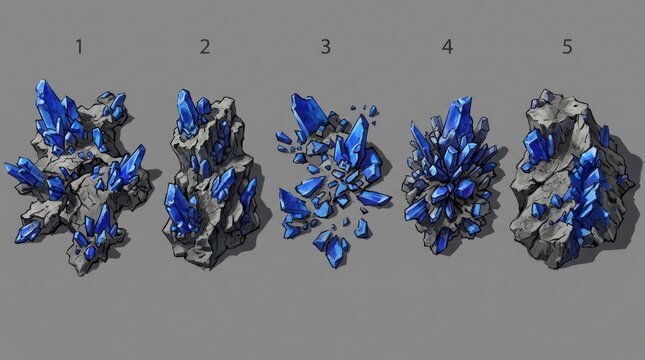 Collection of Blue and Silver Mineral Crystals with Varied Shapes and Sizes.