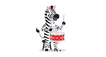 Naklejka premium Cartoon zebra drummer playing drum set isolated on white background