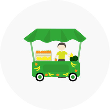 Fruit retail store, green mobile tent. Small business concept