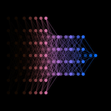 Diagram of an artificial intelligence neural network architecture, showcasing interconnected nodes and layers &mdash; ideal for illustrating AI principles and machine learning concepts.