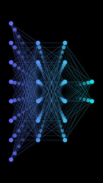 Diagram of an artificial intelligence neural network architecture, showcasing interconnected nodes and layers &mdash; ideal for illustrating AI principles and machine learning concepts.