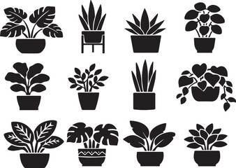 Vector illustrations of various potted plants on transparent background for design © raja