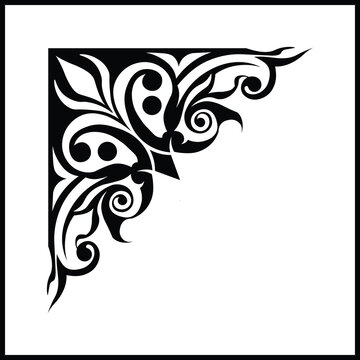 Minimalist monochrome decorative corner motif featuring intricate floral swirls, ideal for branding, invitations, packaging, and elegant stationery designs.