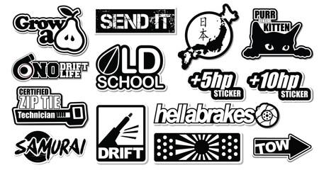 Obraz premium Funny car, truck bumper stickers set in vector format 