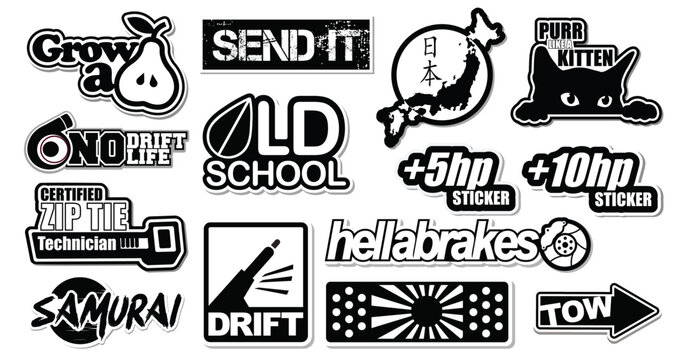 Funny car, truck bumper stickers set in vector format 