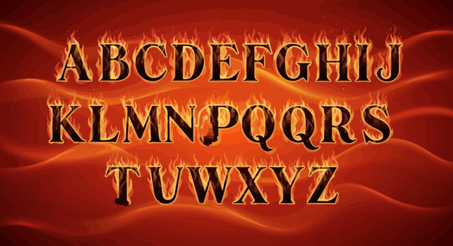 Alphabet letters in fiery font style.