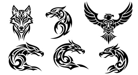 Obraz premium Black tattoo designs of animal heads.
