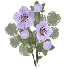Obraz premium Elegant bouquet with purple flowers and decorative green leaves.