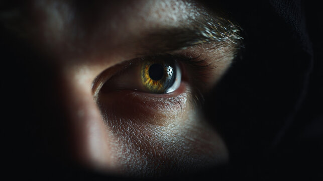Suspicious person eyes looking