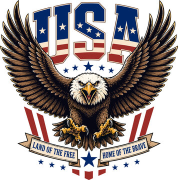USA Eagle Land of the Free Home of the Brave Patriotic Design
