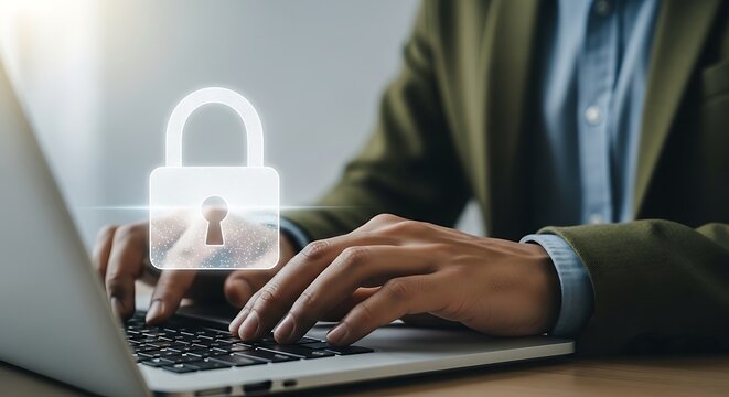 Cybersecurity and data protection securing digital information with a lock icon