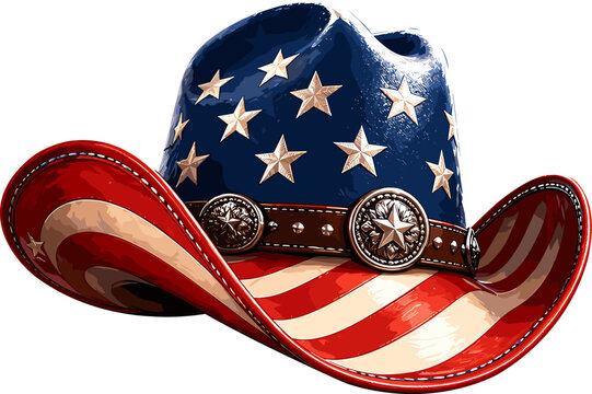 American Flag Cowboy Hat Patriotic Western Vintage Illustration