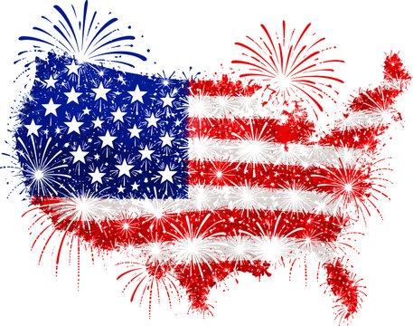 USA Map with Fireworks American Flag Patriotic Celebration Design