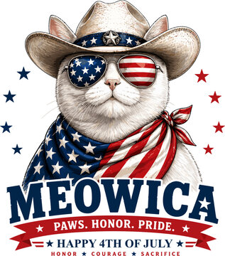 Meowica Cat Patriotic 4th of July USA Funny Animal Design