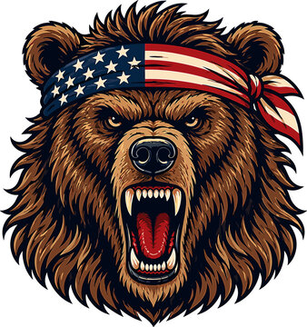 Patriotic Bear American Flag Bandana Design
