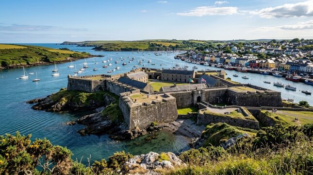 Charles Fort overlooking Kinsale Harbour, Ireland, scenic travel destination and outdoor leisure concept for tourism, adventure, exploration and lifestyle content, atmospheric setting with strong