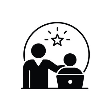 Employee coaching meeting icon with employee coaching meeting and rating star for Social Governance workplace development