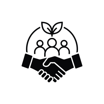 Sustainable partnership handshake icon with sustainable partnership handshake and people leaves for Social Governance