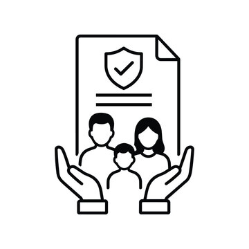 Family protection document icon with family protection document and shield hands for Social Governance benefits