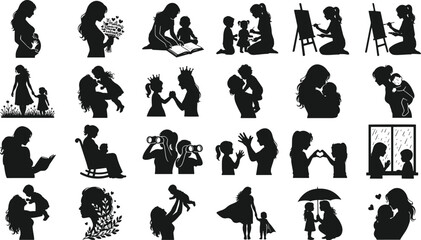Obraz premium Set icon of mother and child silhouettes Icon Bundle